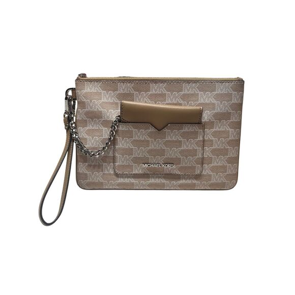 MICHAEL KORS JET SET ITEM LARGE 2 IN 1 CARD CASE WRISTLET CLUTCH MK CAMEL - Picture 2 of 9